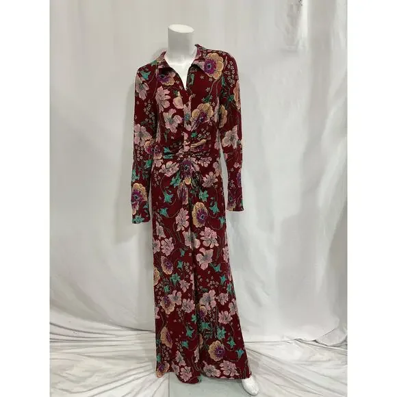Free People Burgundy Floral Button-Down Jumpsuit - Picture 2 of 5